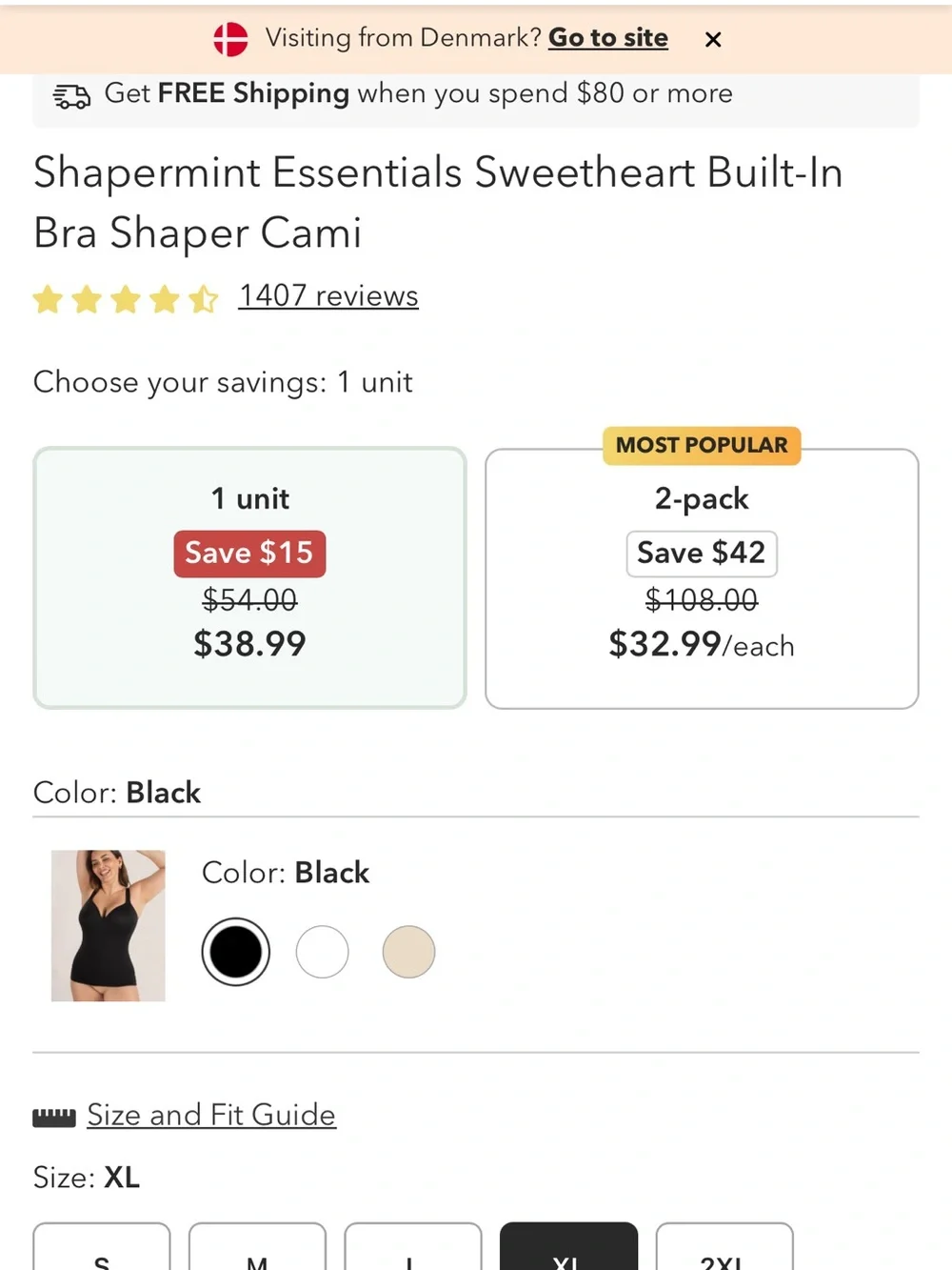 Black Seamless Comfort Cami with built in bra. Brand new with tags, size XL - Picture 12 of 14